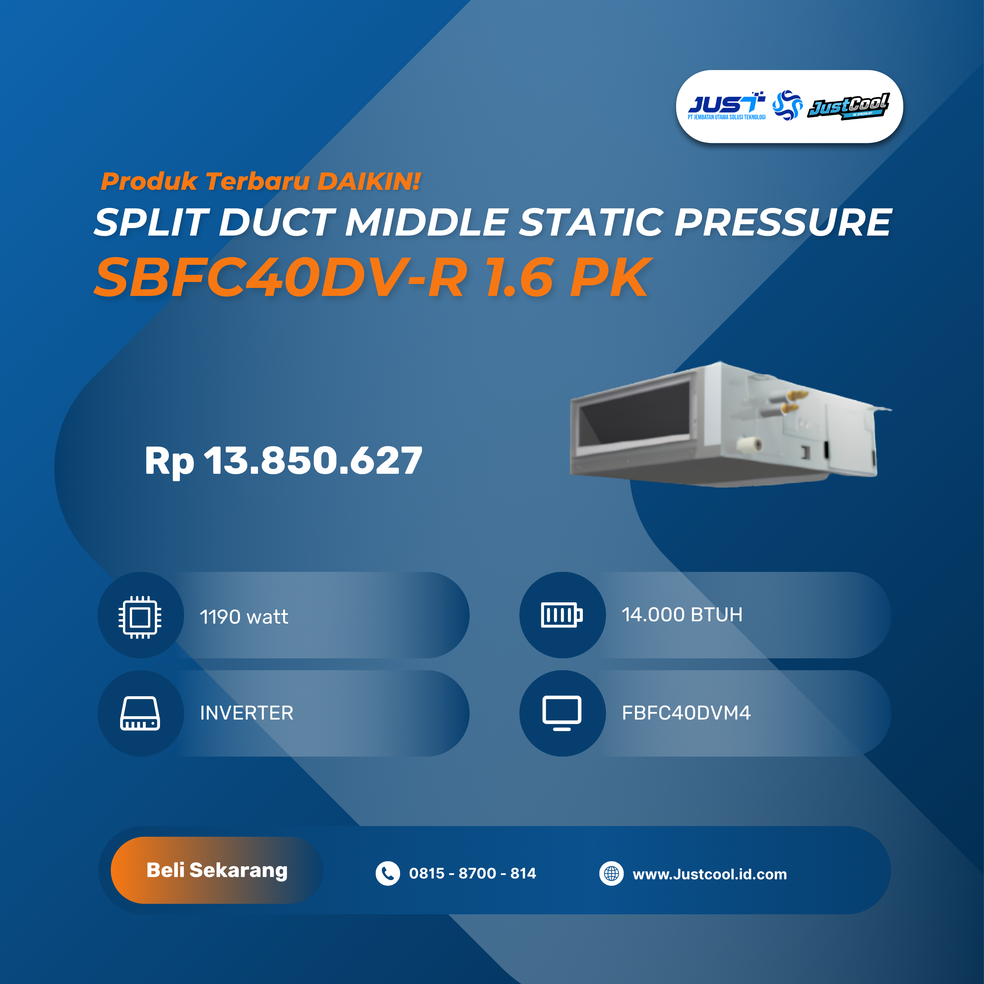Daikin Split Duct Middle Static Pressure 1.6 PK