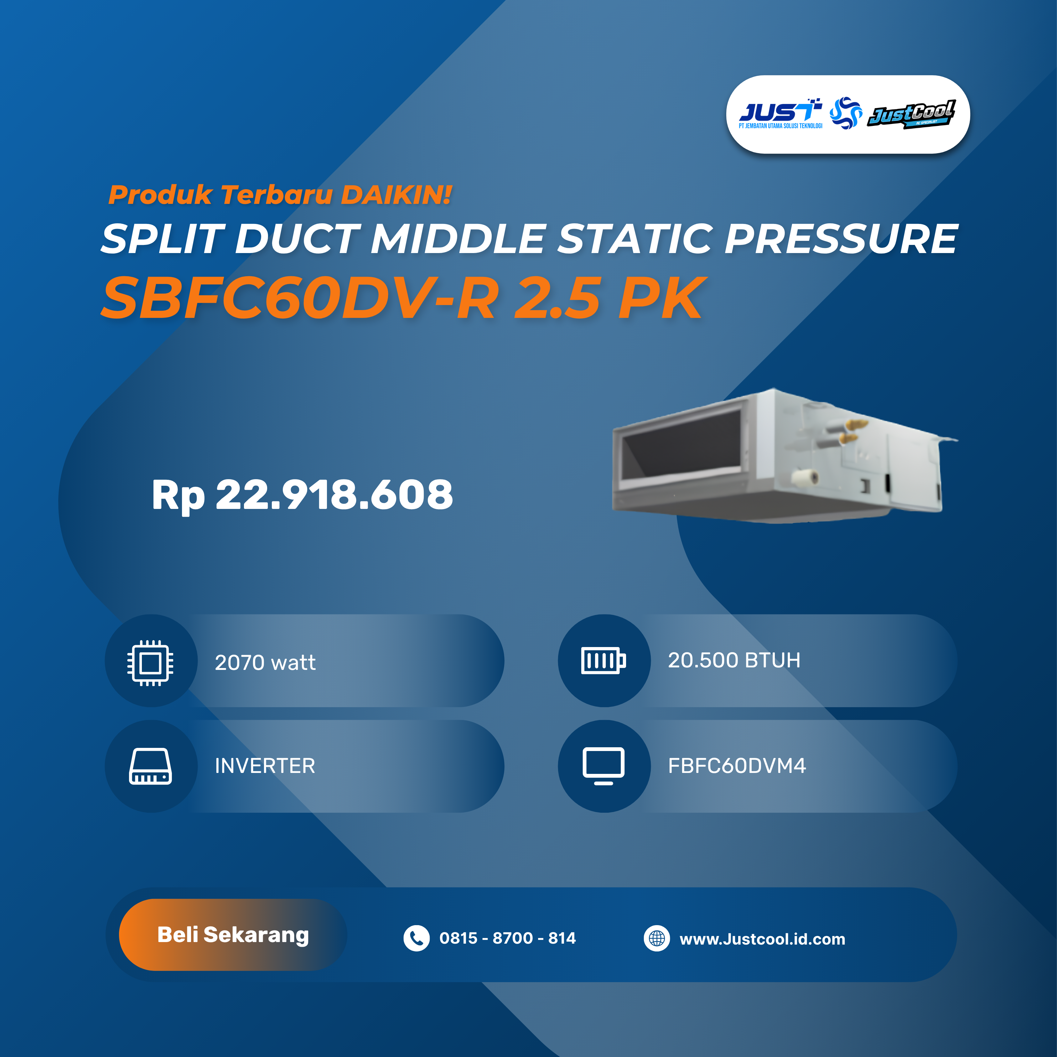Daikin Split Duct Middle Static Pressure 2.5 PK