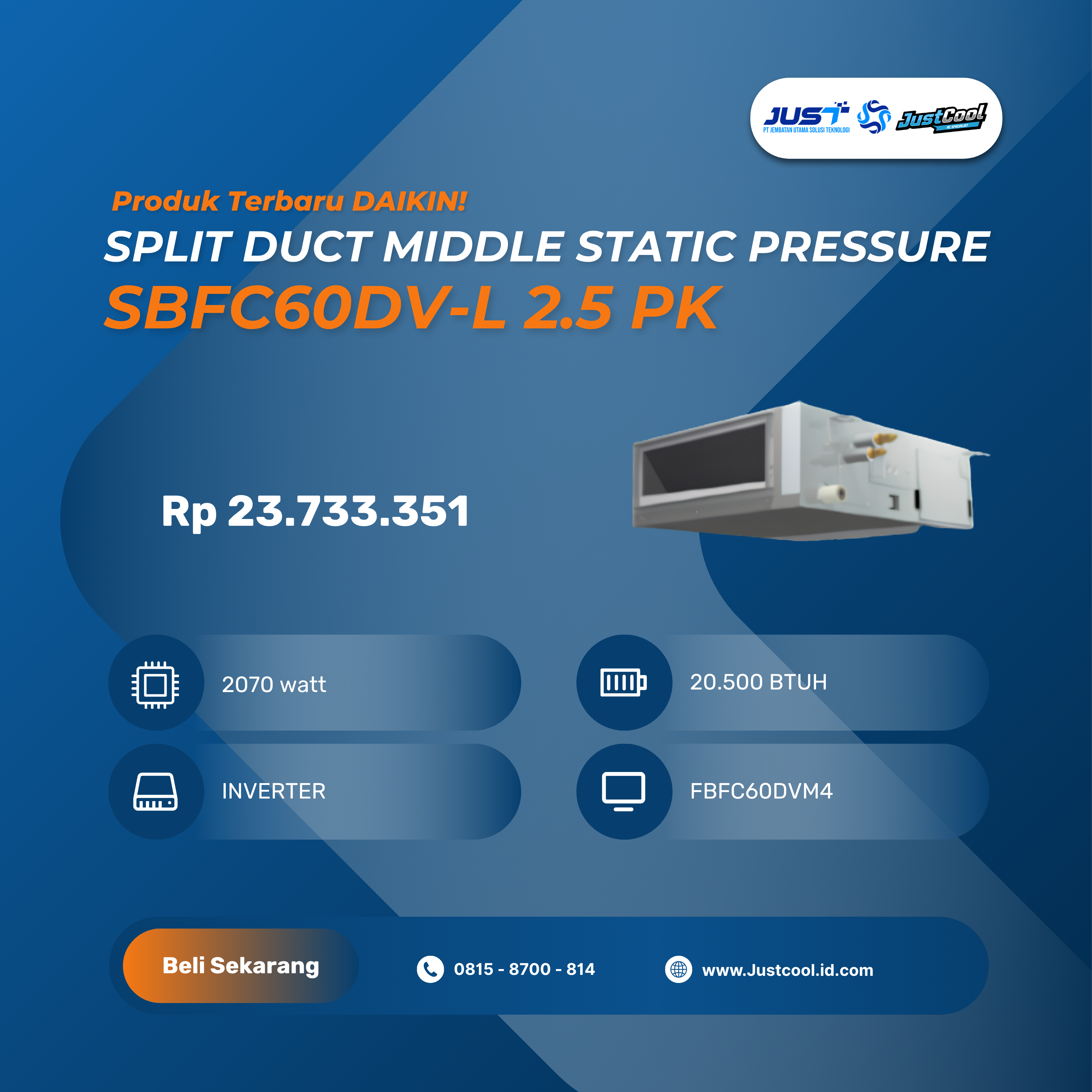 Daikin Split Duct Middle Static Pressure 2.5 PK