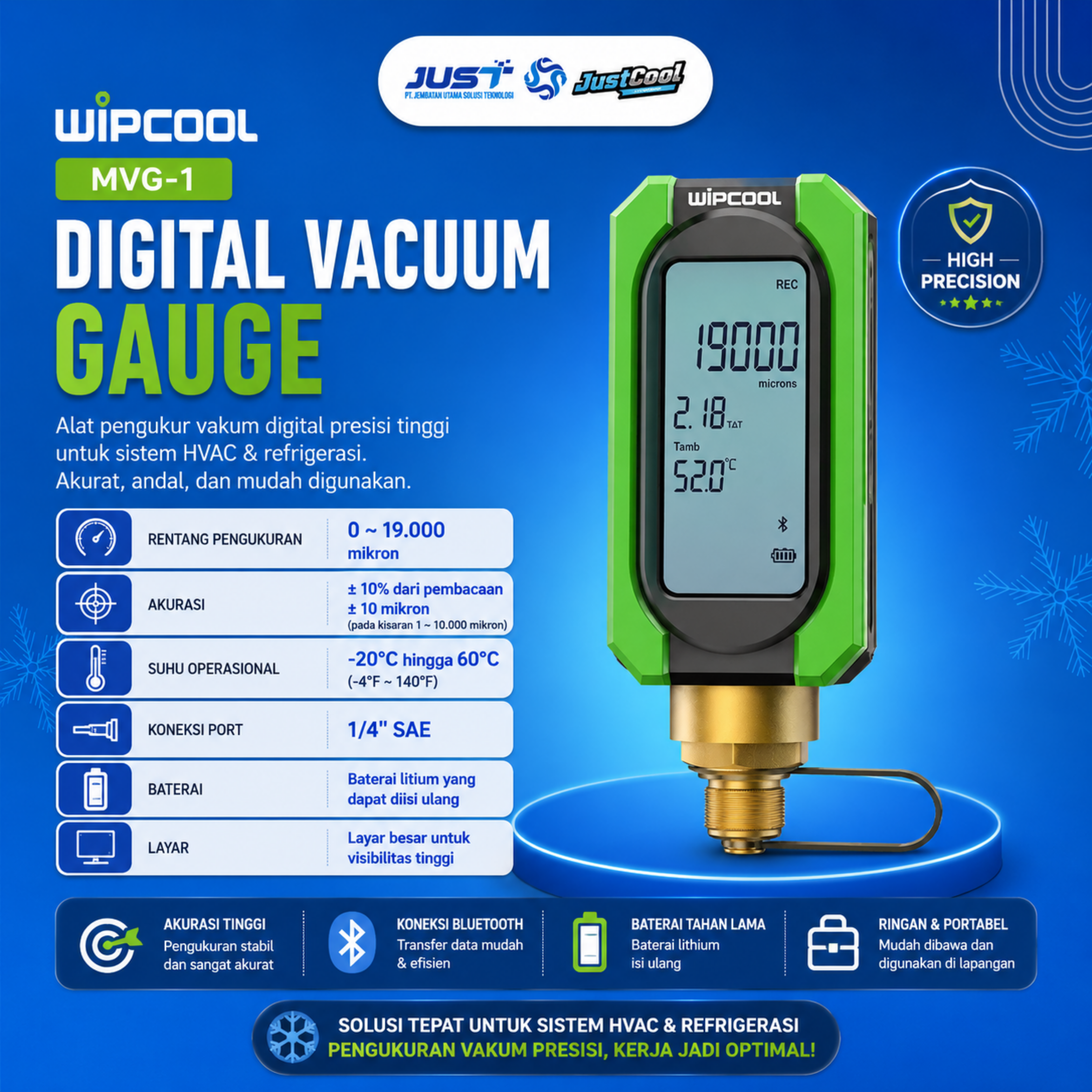 Wipcool Manifold Gauge 0-19000 Microns - Model MVG-1 2