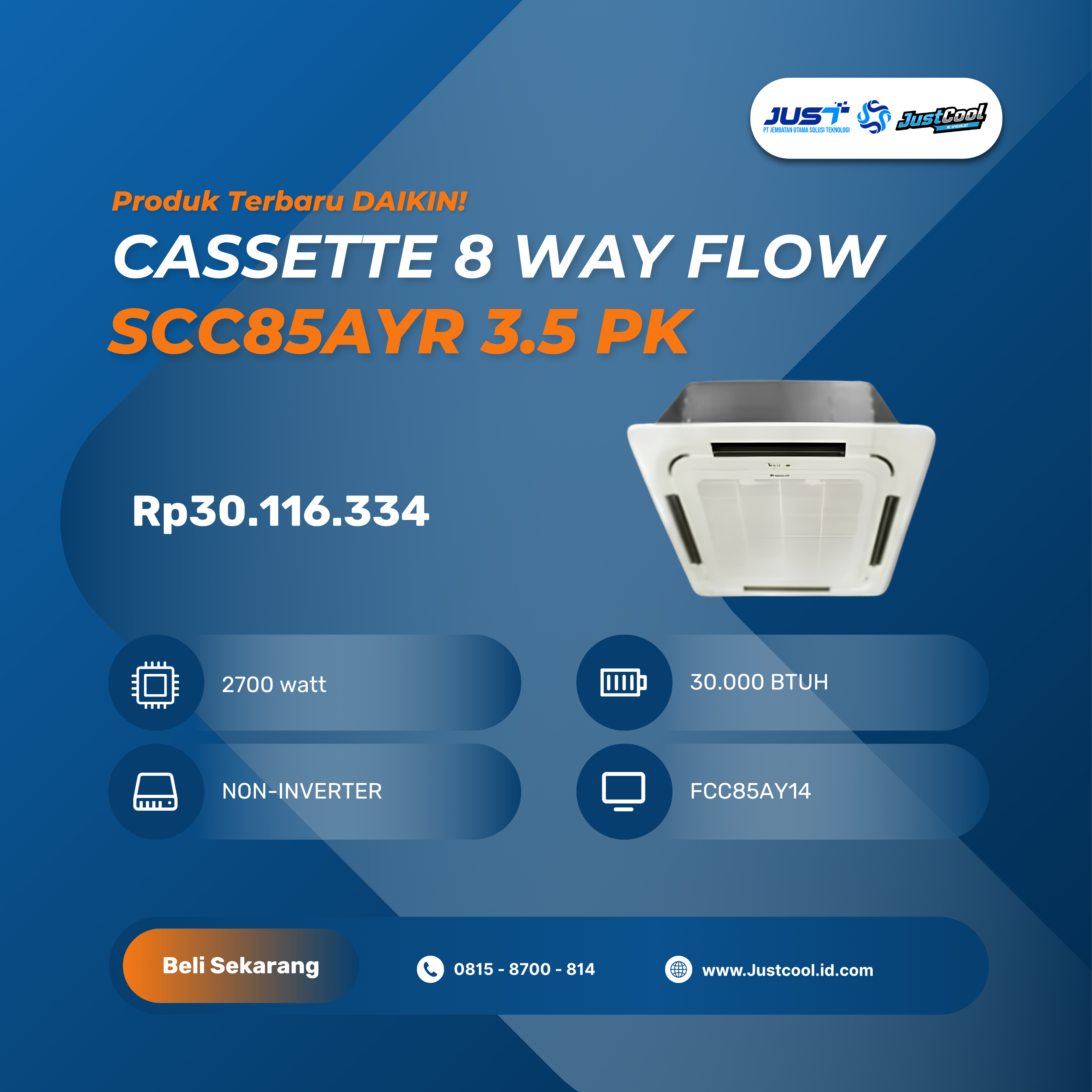 Daikin Cassette 8 Way Flow SCC85AYR 3.5 PK