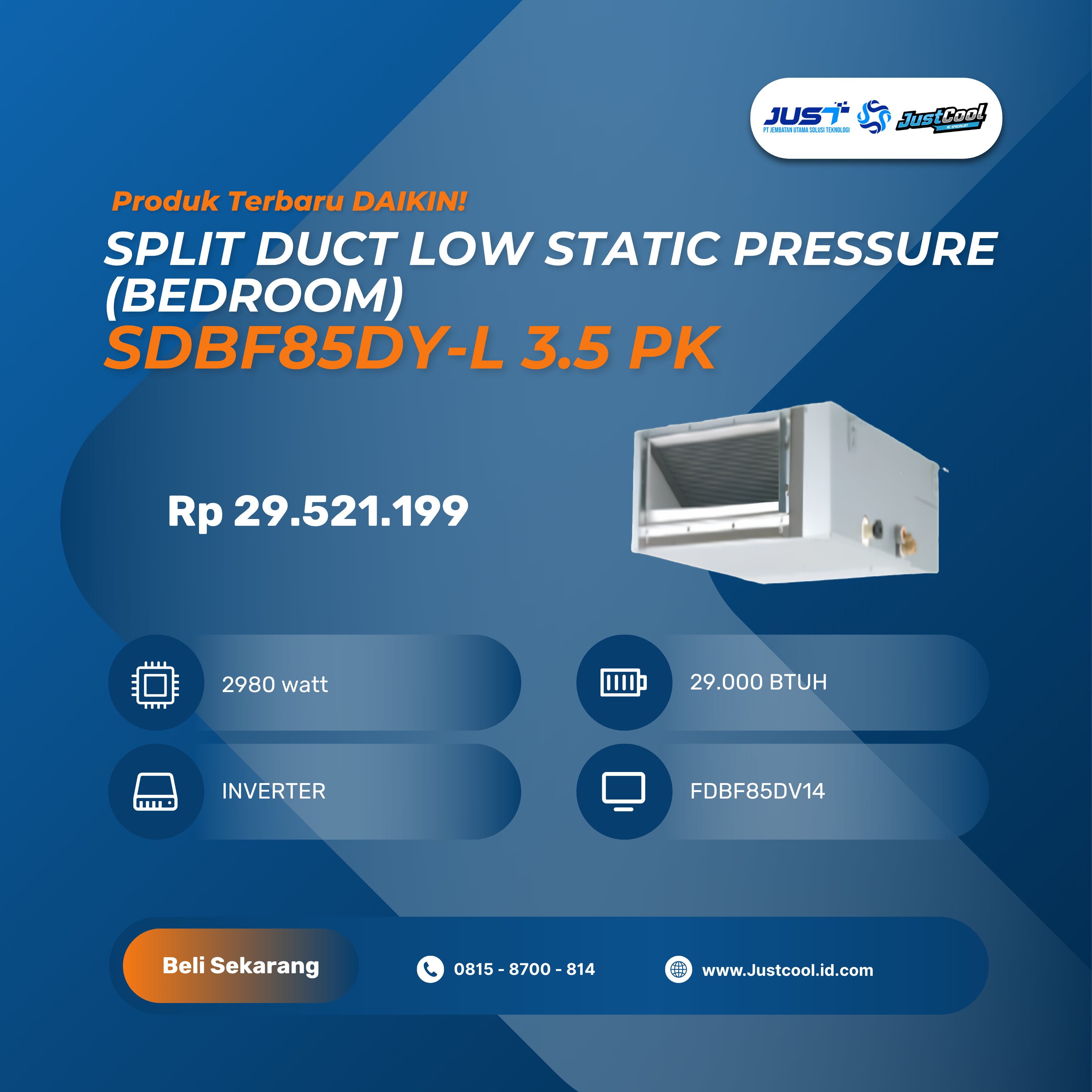 Daikin Split Duct Low Static Pressure (Bedroom) 3.5 PK