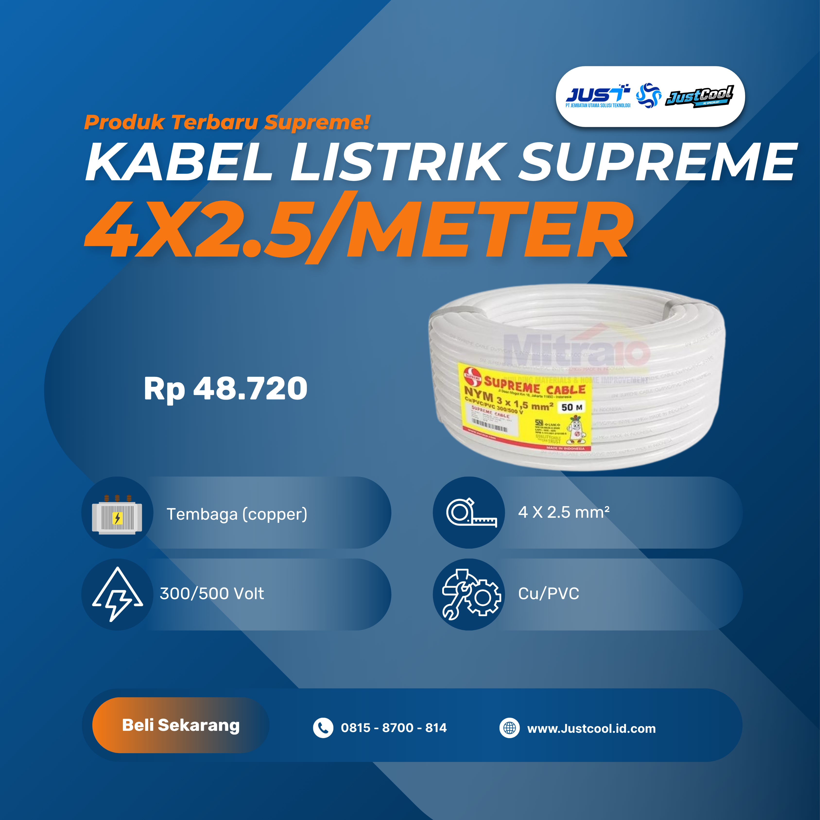Kabel Listrik Supreme 4x2.5/Meter