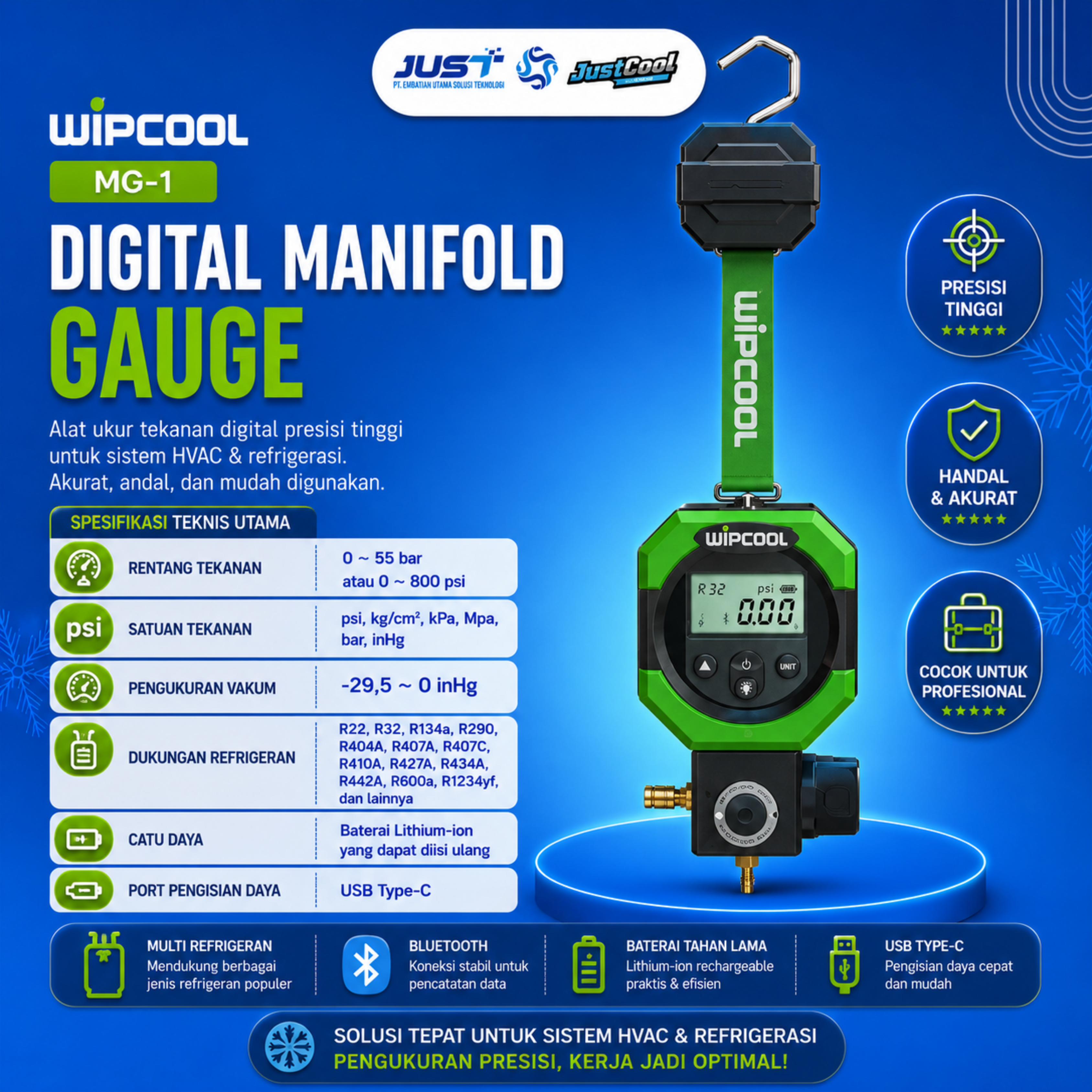 Wipcool Manifold Gauge 1 Way - Model MDG-1 2