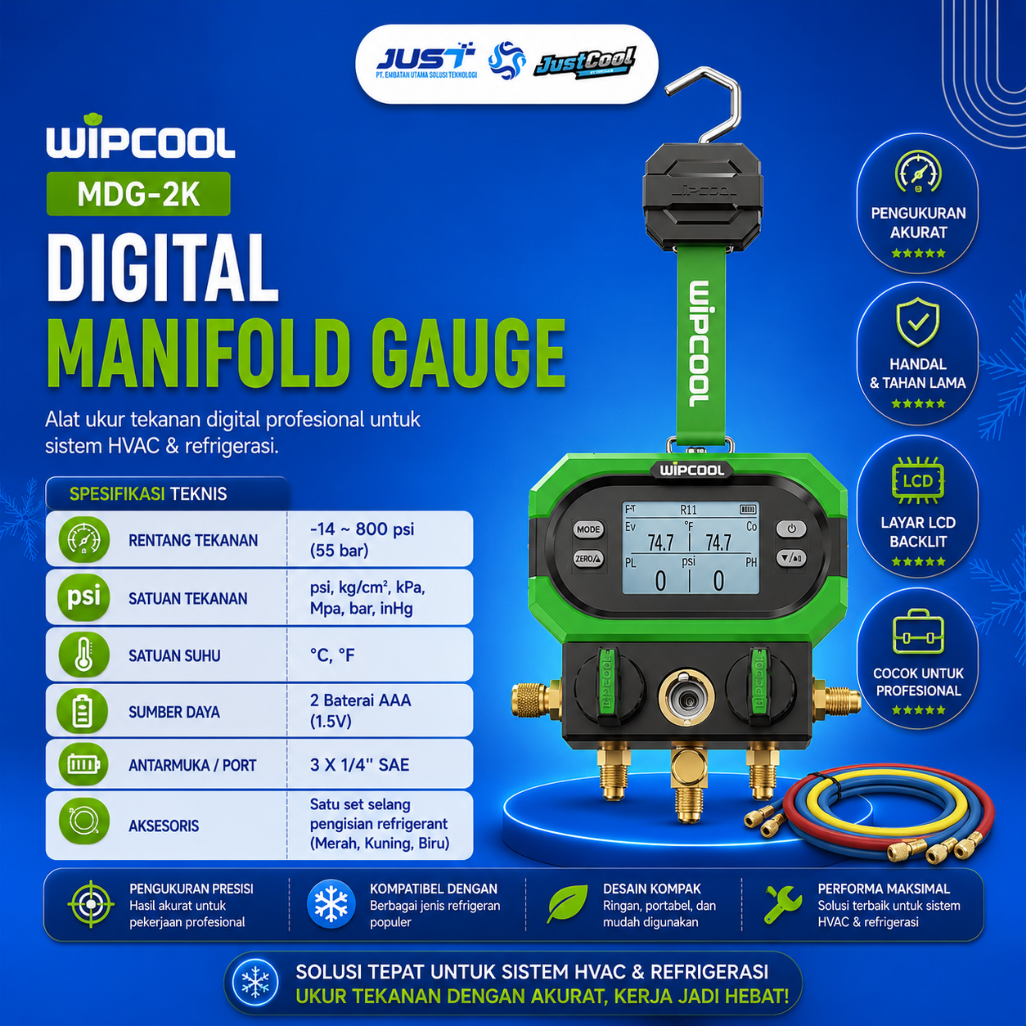 Wipcool Manifold Gauge 2 Way - Model MDG-2K 2
