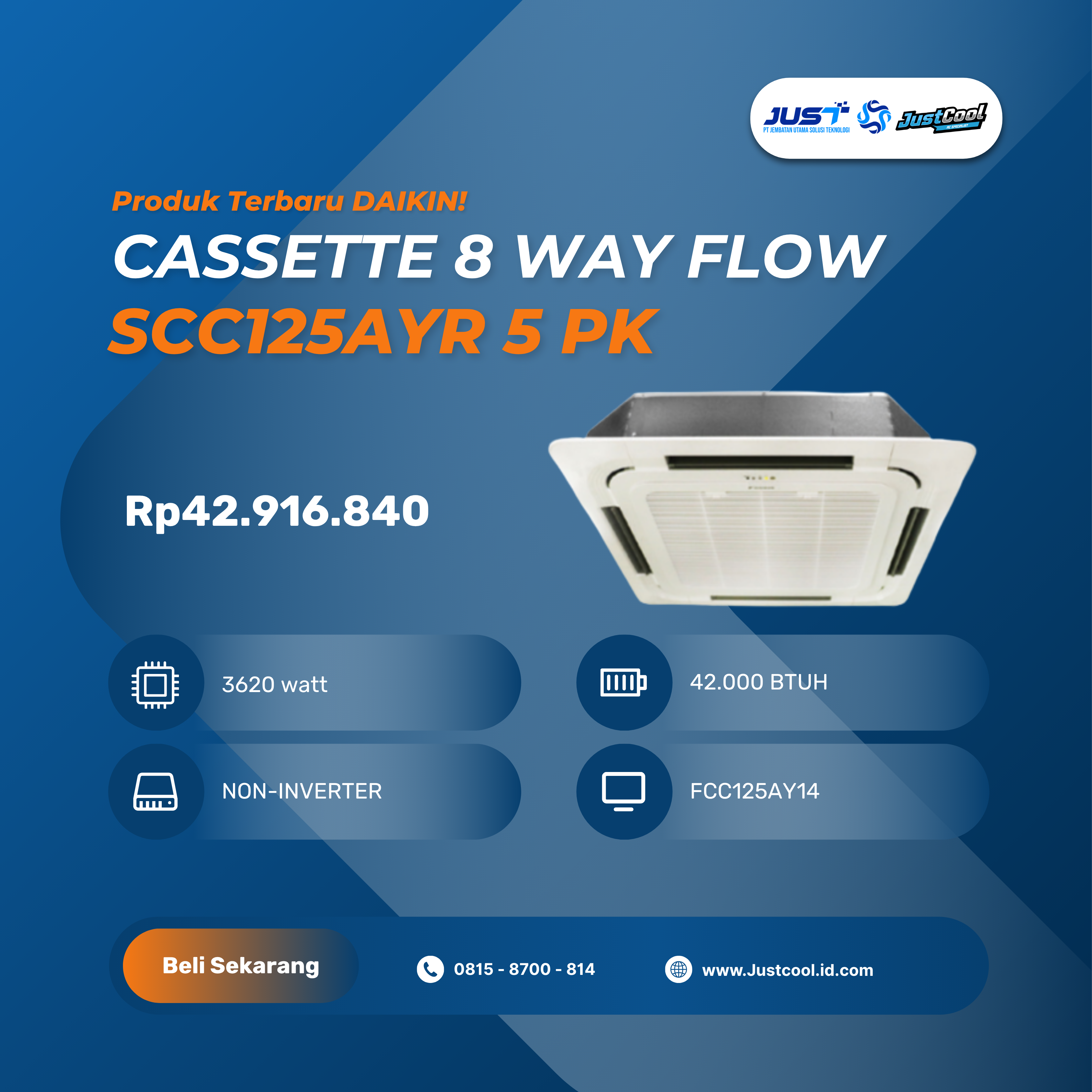 Daikin Cassette 8 Way Flow SCC125AYR 5 PK