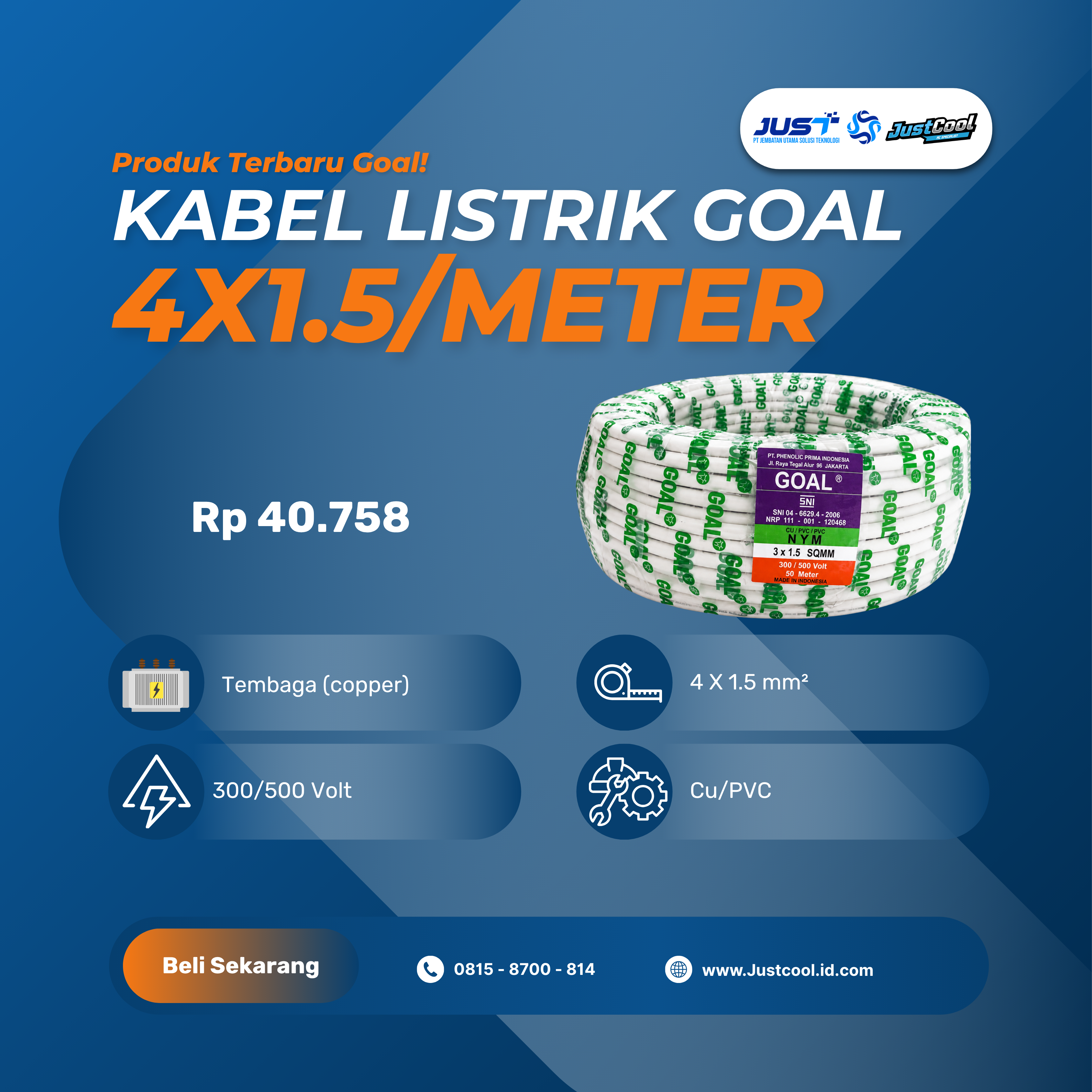 Kabel Listrik Goal 4x1.5/Meter