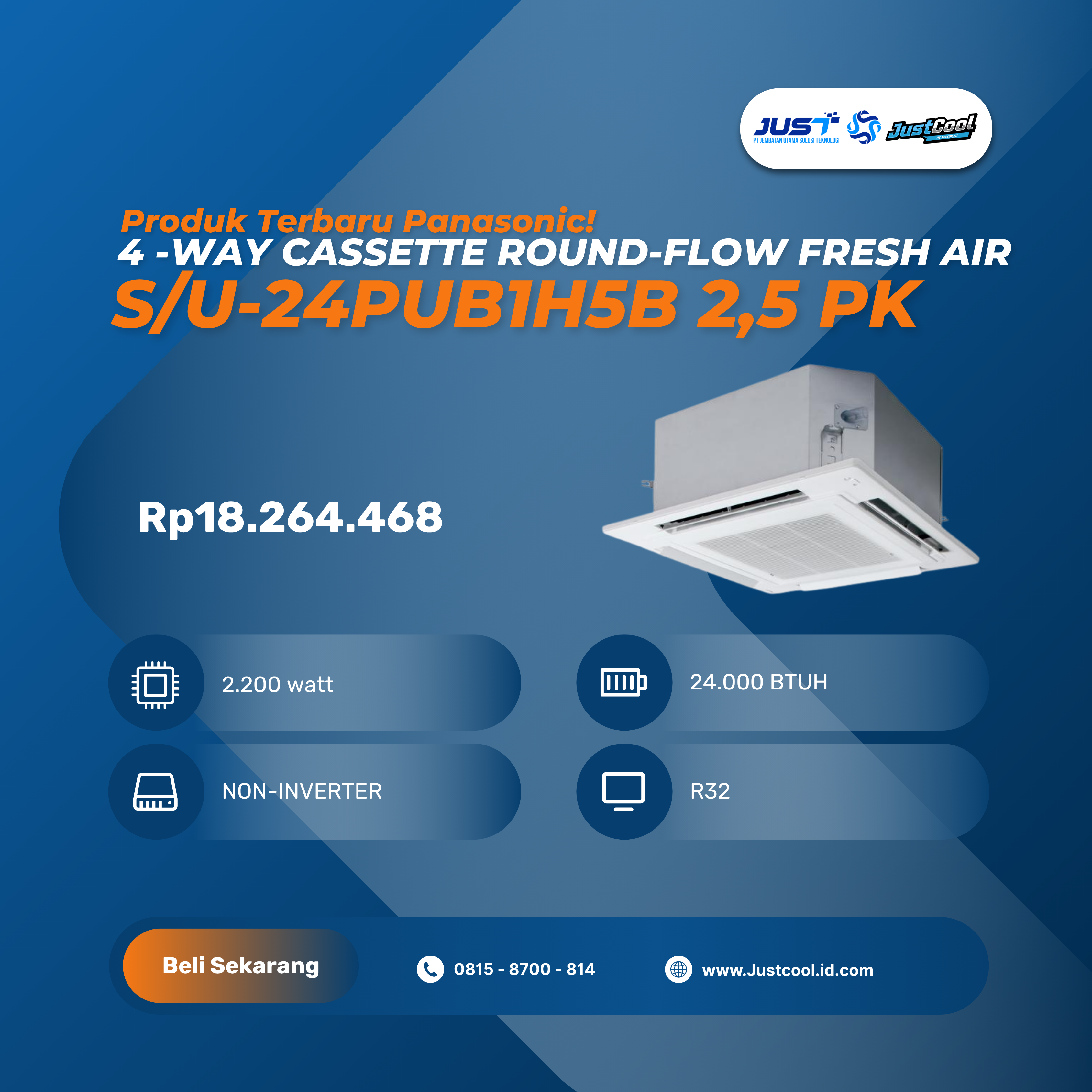 Panasonic 4-Way Cassette Round-Flow Fresh Air 2.5PK