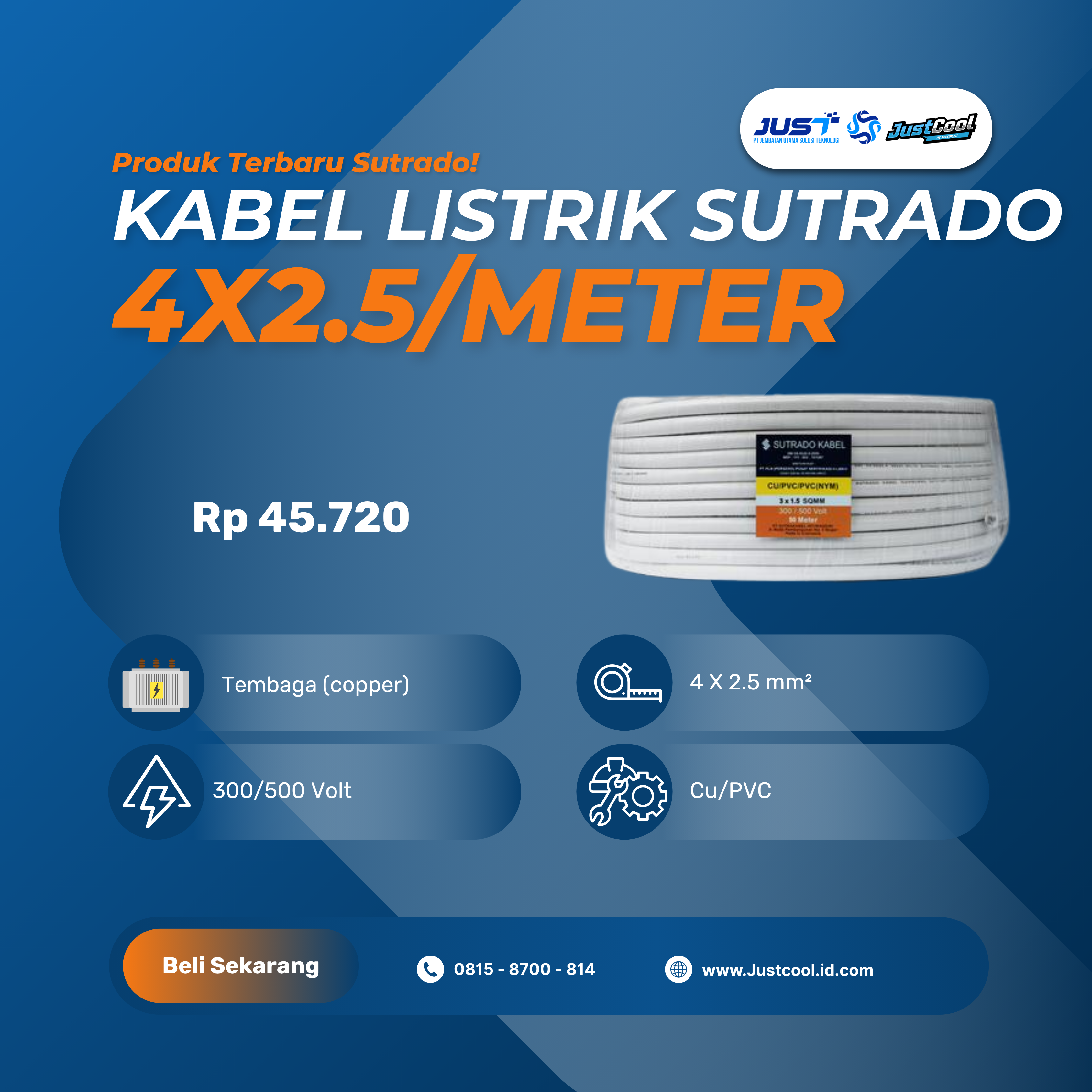 Kabel Listrik Sutrado 4x2.5/Meter
