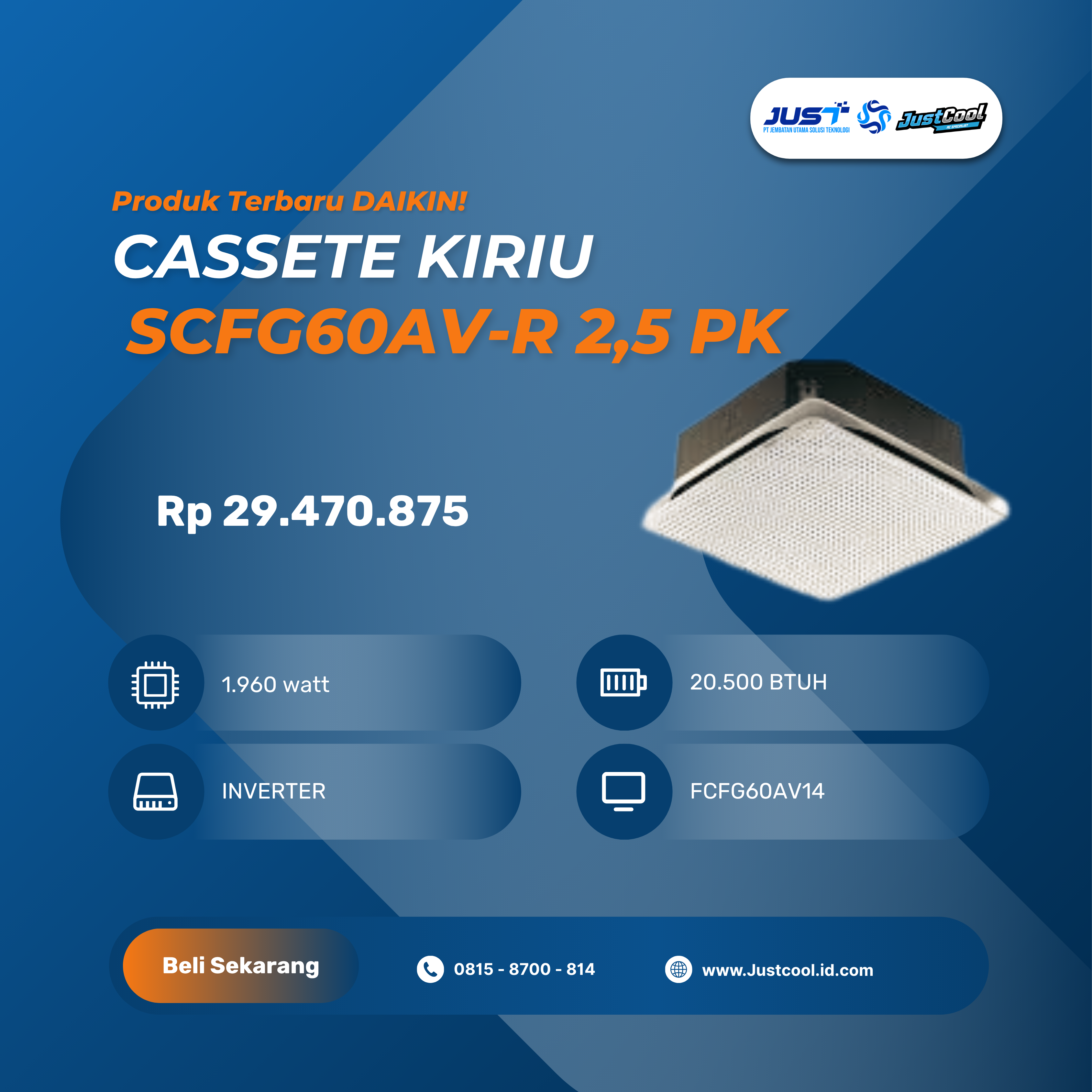 Daikin Cassette Kiriu SCFG60AV-R 2.5 PK 