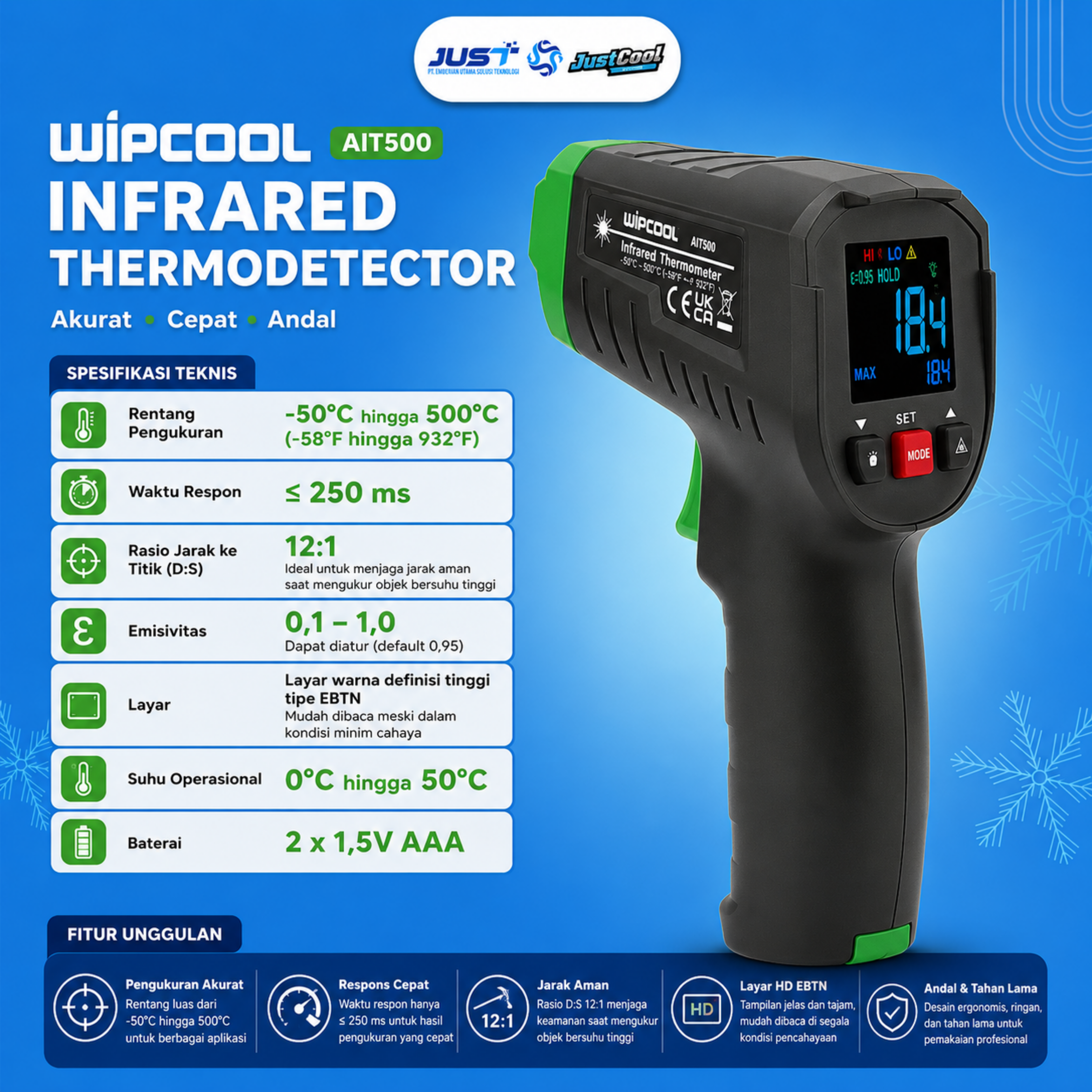 Wipcool Infrared Thermodetector -50°C - 500°C - Model AIT500 2