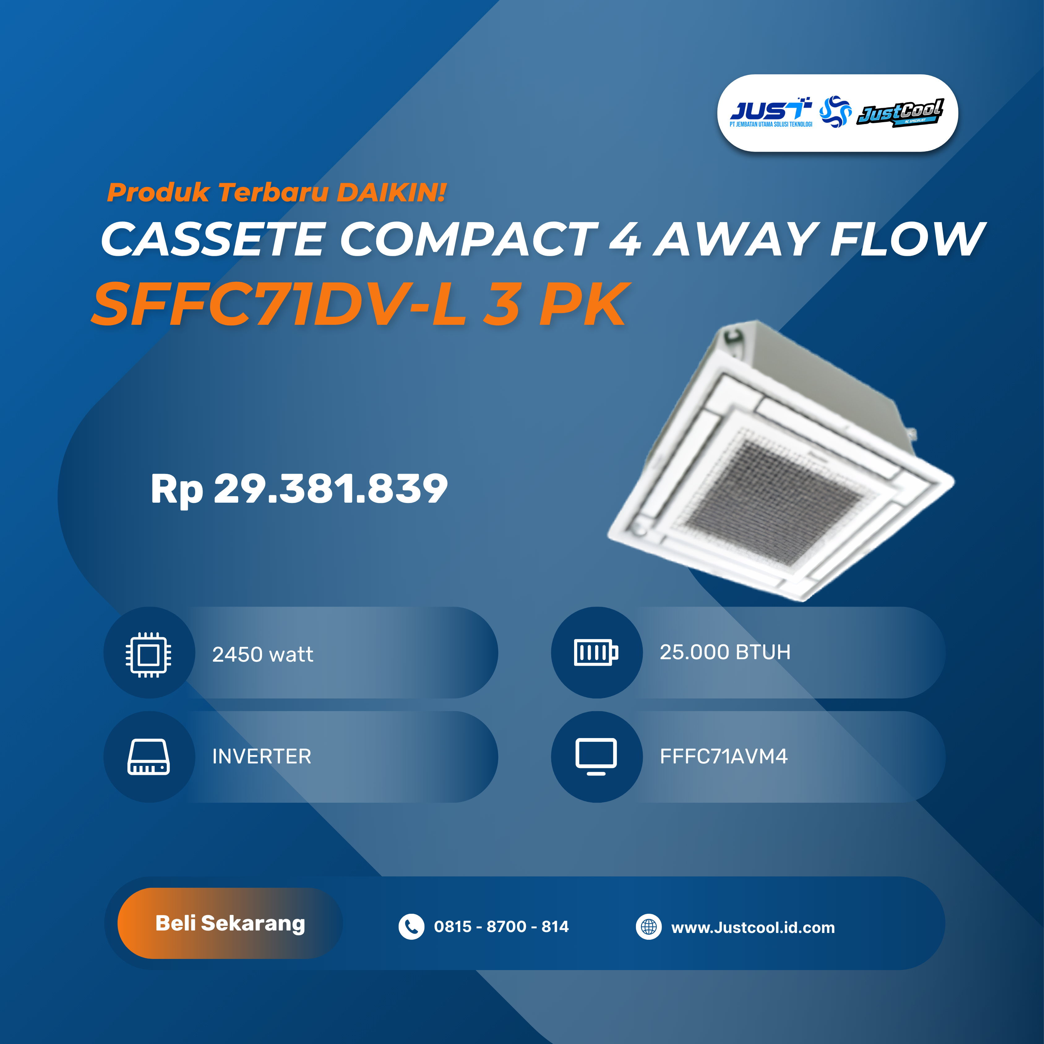 Daikin Cassette Compact 4 Away Flow SFFC71DV-L 3 PK