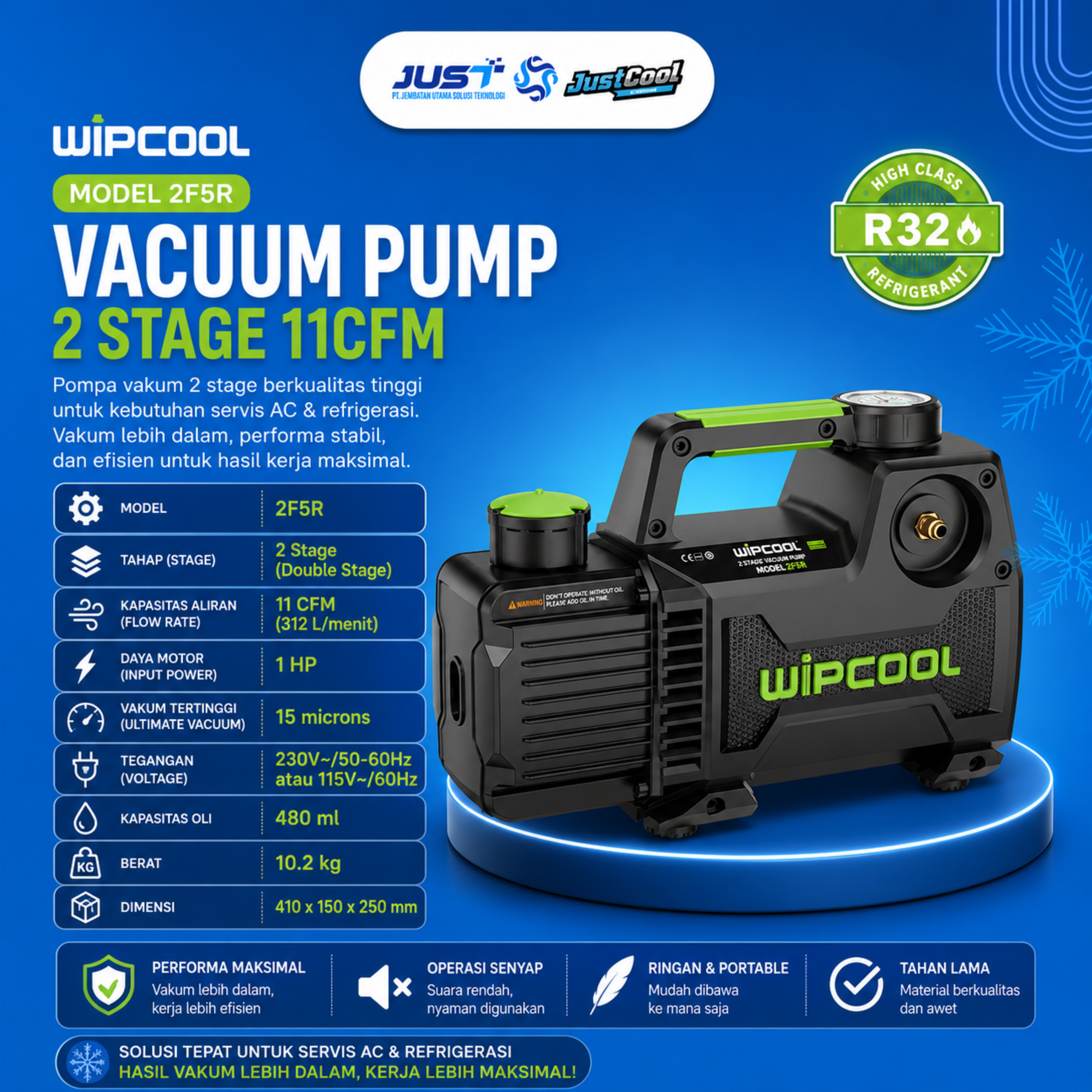 Wipcool Vacuum Pump 2 Stage 11CFM - Model 2F5R  2